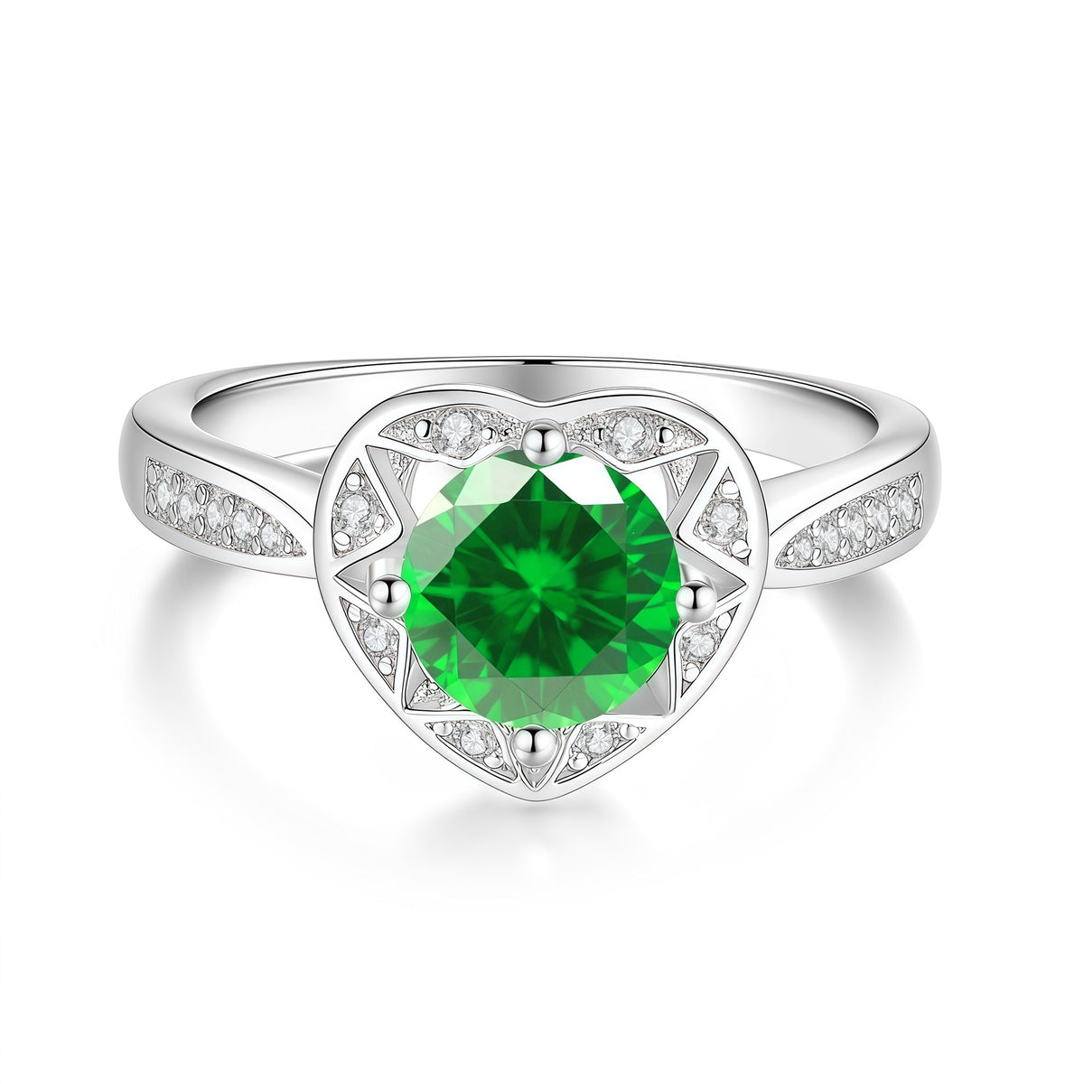 S925 Sterling Silver Six-Prong Round Colored Moissanite Ring