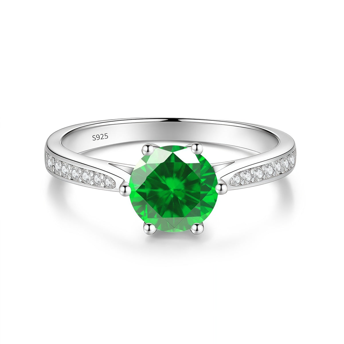 S925 Sterling Silver Six-Prong Round Colored Moissanite Ring