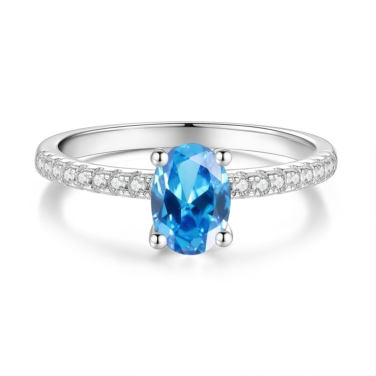 S925 Sterling Silver Oval-Shaped Ring with Colored Moissanite