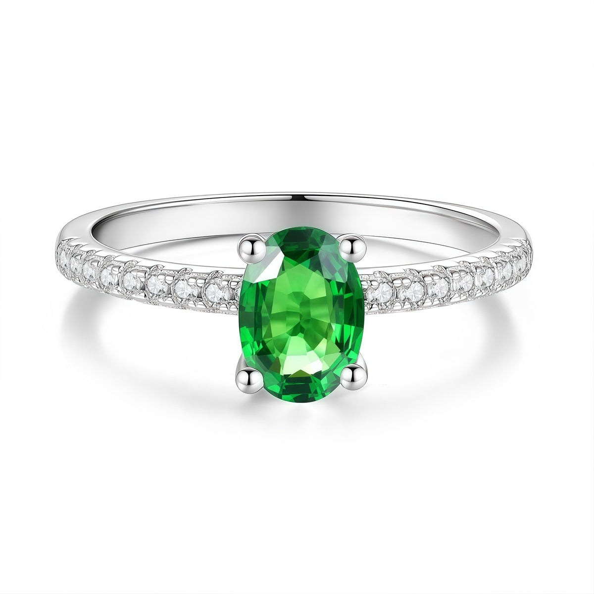 S925 Sterling Silver Oval-Shaped Ring with Colored Moissanite