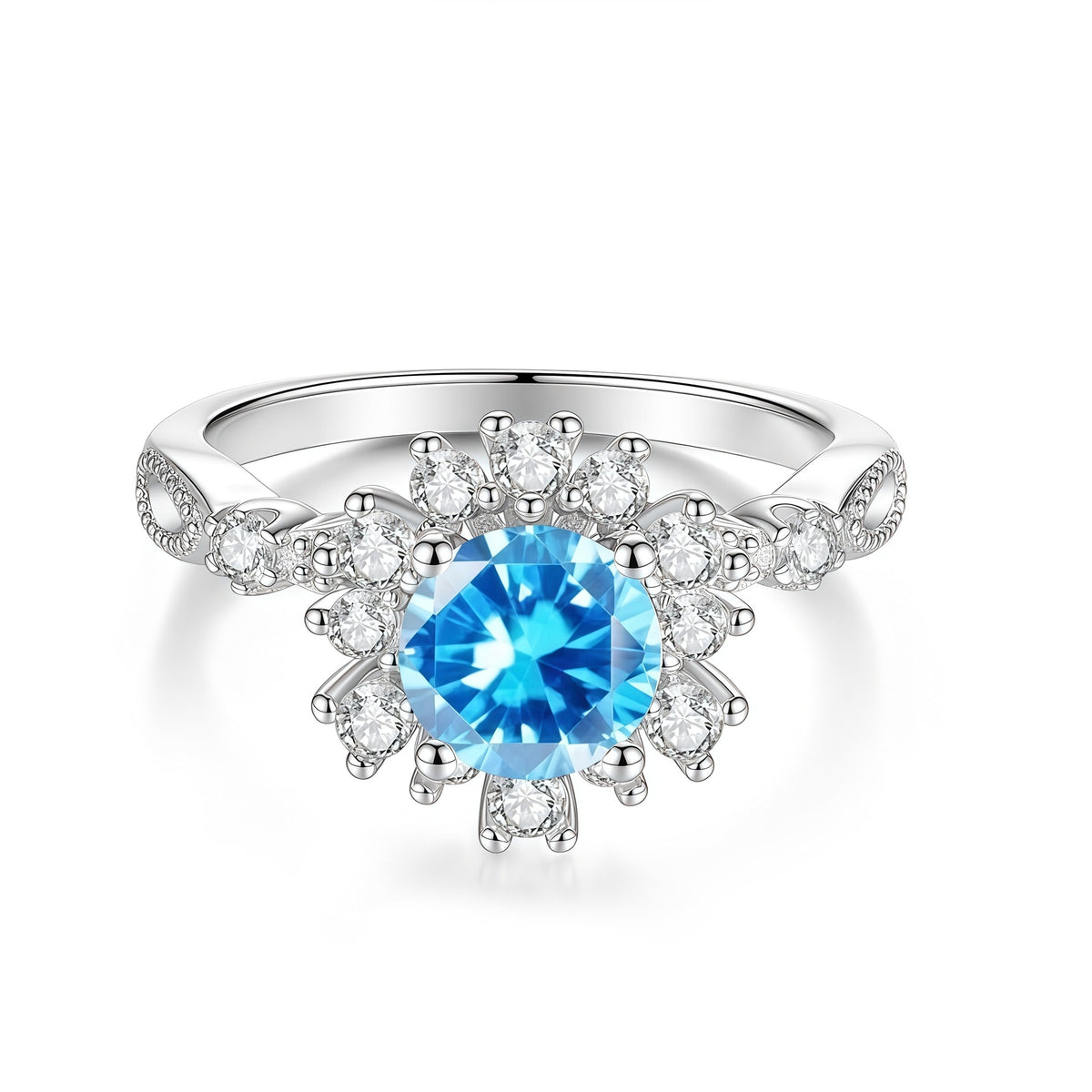 S925 Silver Flower Ring with Colorful Moissanite