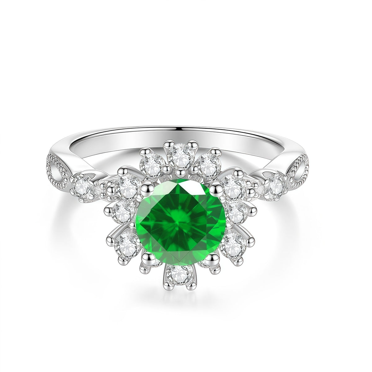 S925 Silver Flower Ring with Colorful Moissanite