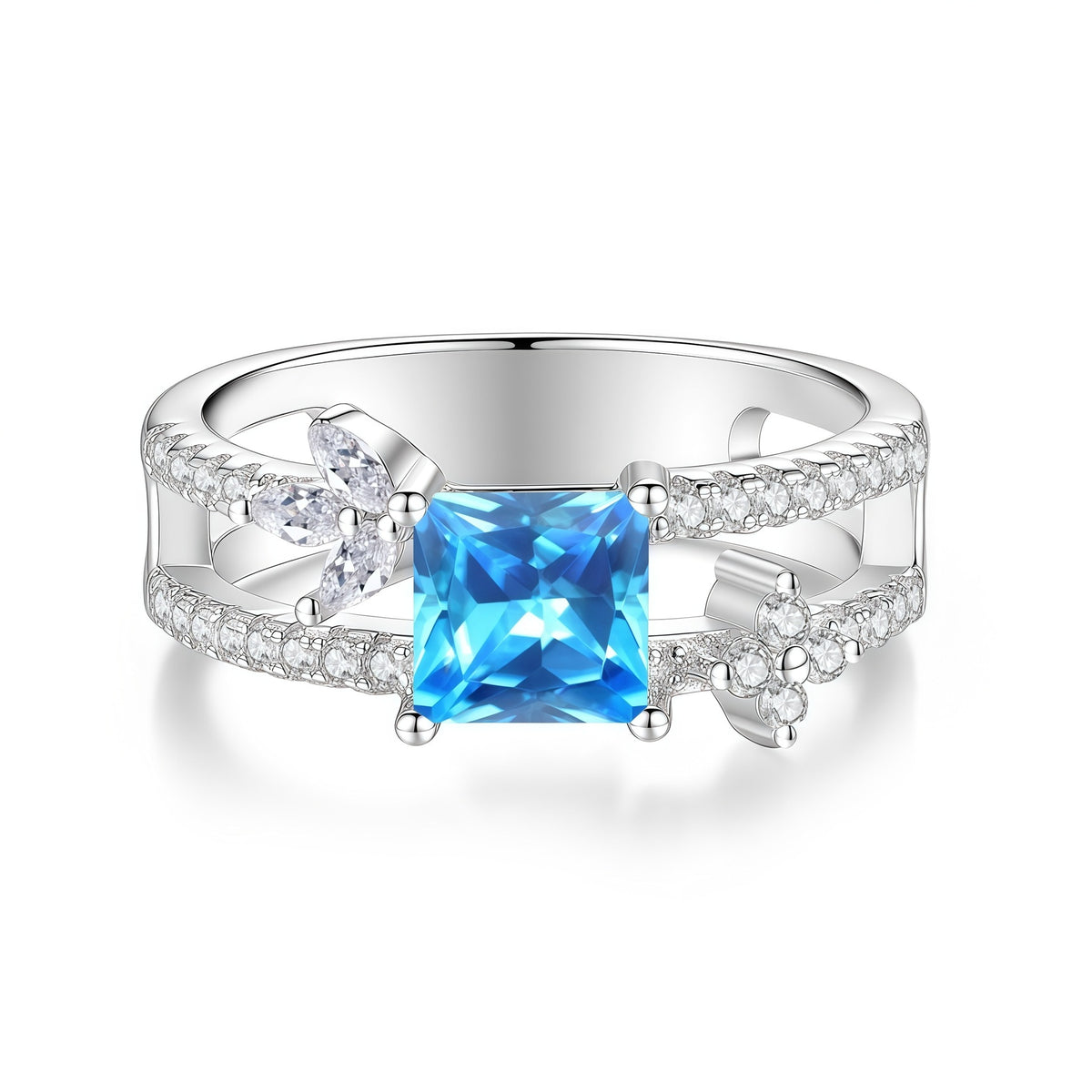 S925 Sterling Silver Square-Cut Colored Moissanite Ring