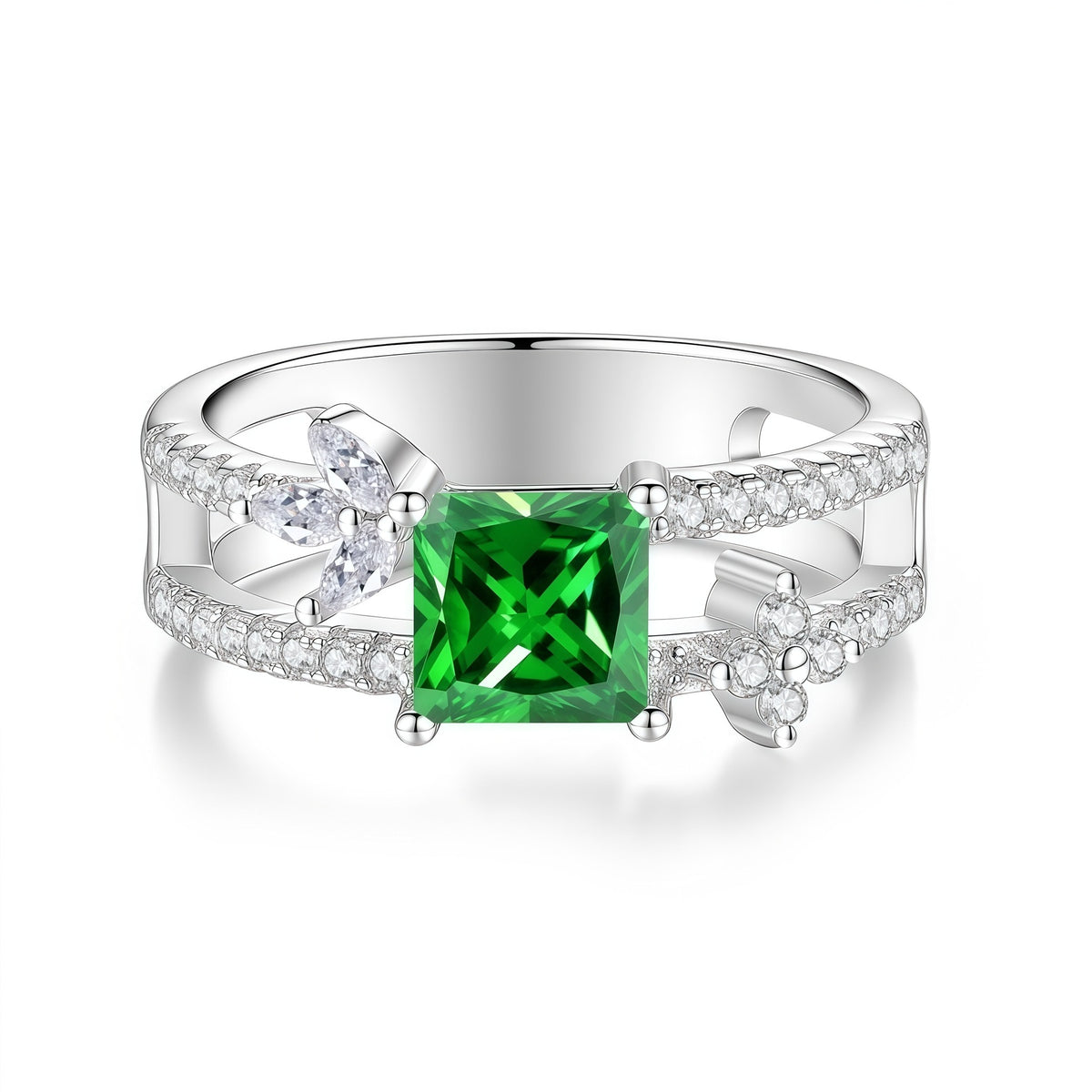 S925 Sterling Silver Square-Cut Colored Moissanite Ring