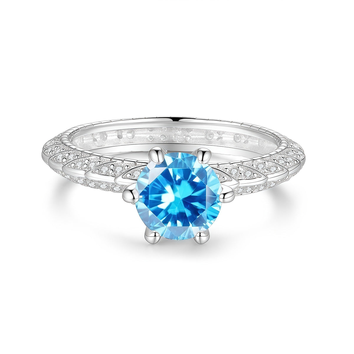 S925 Silver Six-Prong Ring with Colored Moissanite