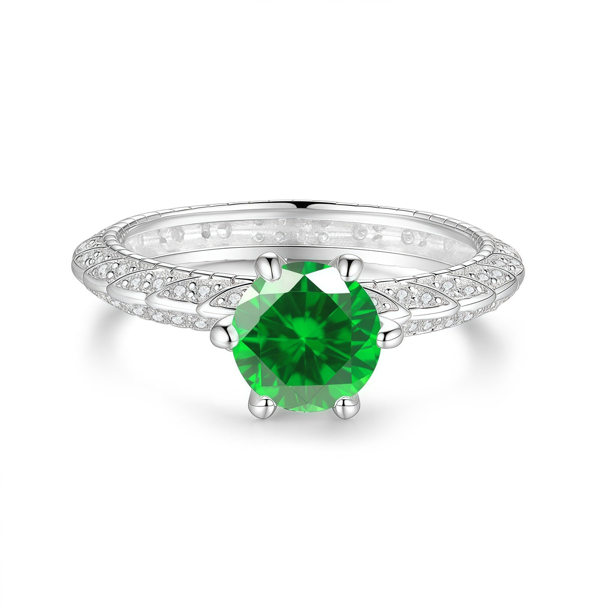 S925 Silver Six-Prong Ring with Colored Moissanite