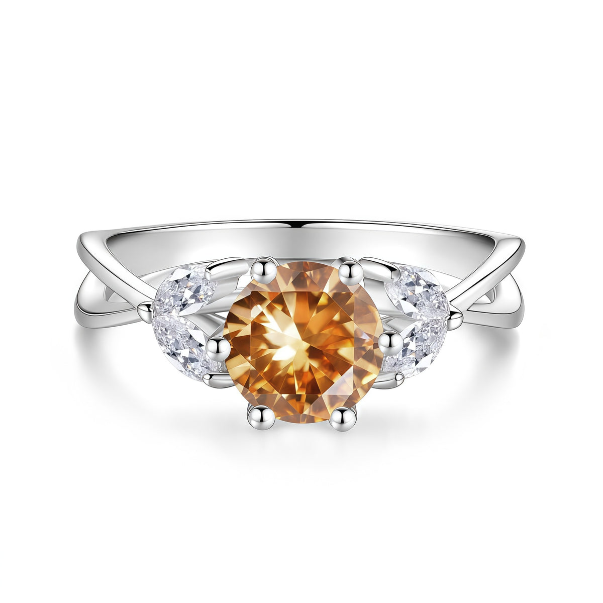 S925 Sterling Silver Six-Prong Round Colored Moissanite Ring