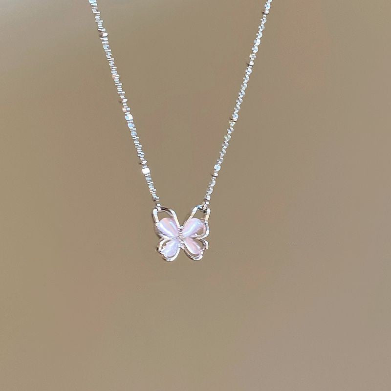 925 sterling silver butterfly shaped pendant necklace - silvery