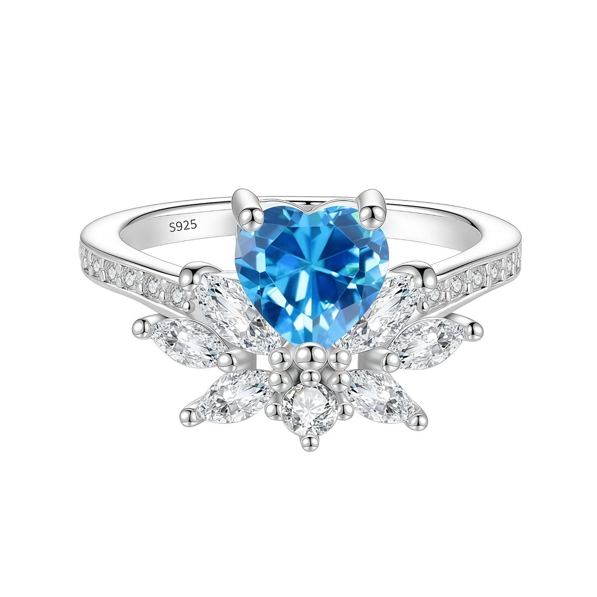S925 Sterling Silver Six-Prong Round Colored Moissanite Ring