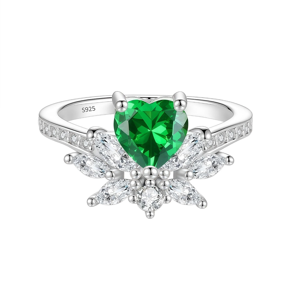 S925 Sterling Silver Six-Prong Round Colored Moissanite Ring
