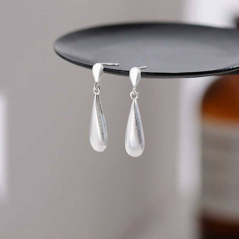 925 sterling silver water droplet long earrings - silvery