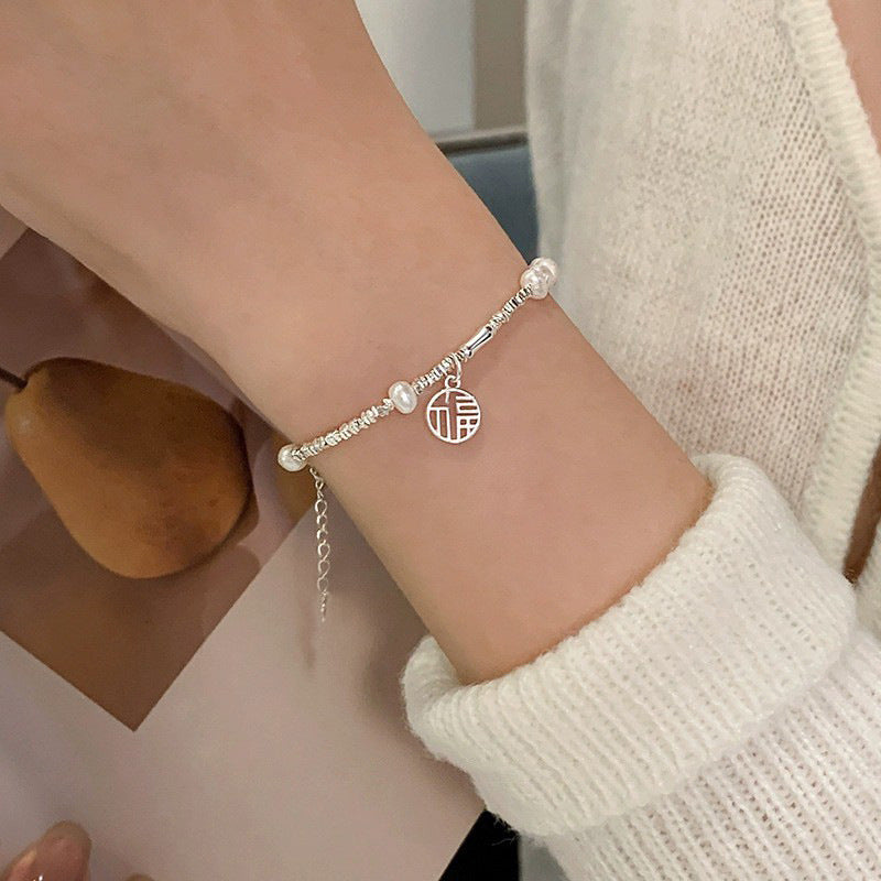 S925 Pure Silver Crushed Silver Freshwater Pearl Bracelet
