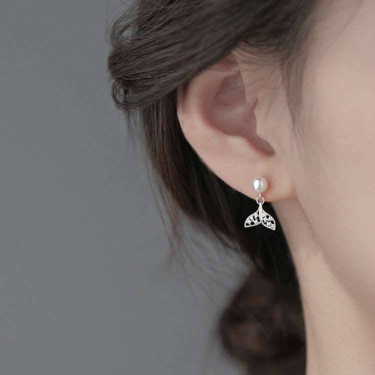 925 sterling silver mermaid tail pendant earrings - silvery