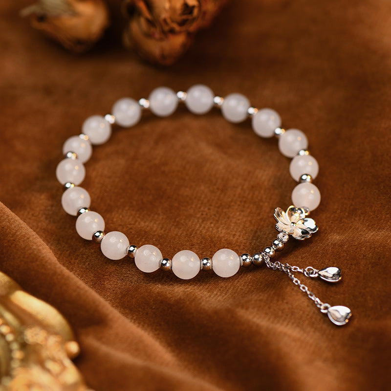 925 sterling silver white jade bracelet - silvery