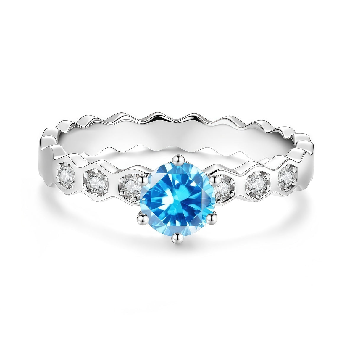 S925 Sterling Silver Moissanite Honeycomb Six-Prong Ring
