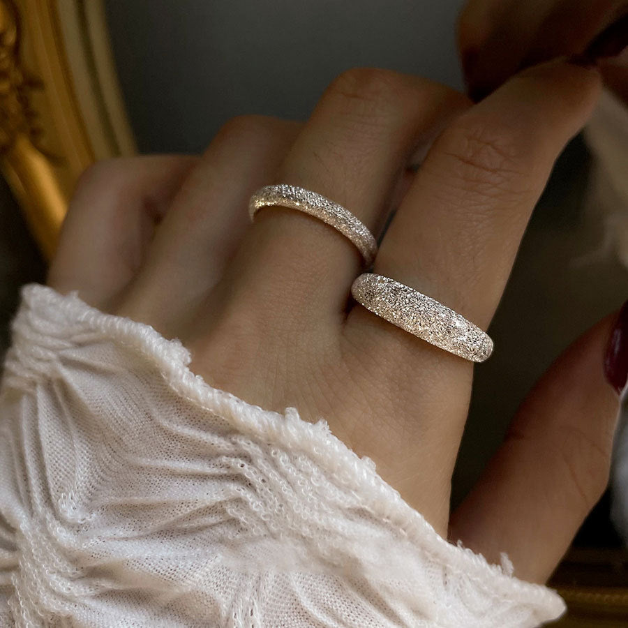 S925 sterling silver frosted sparkling  ring