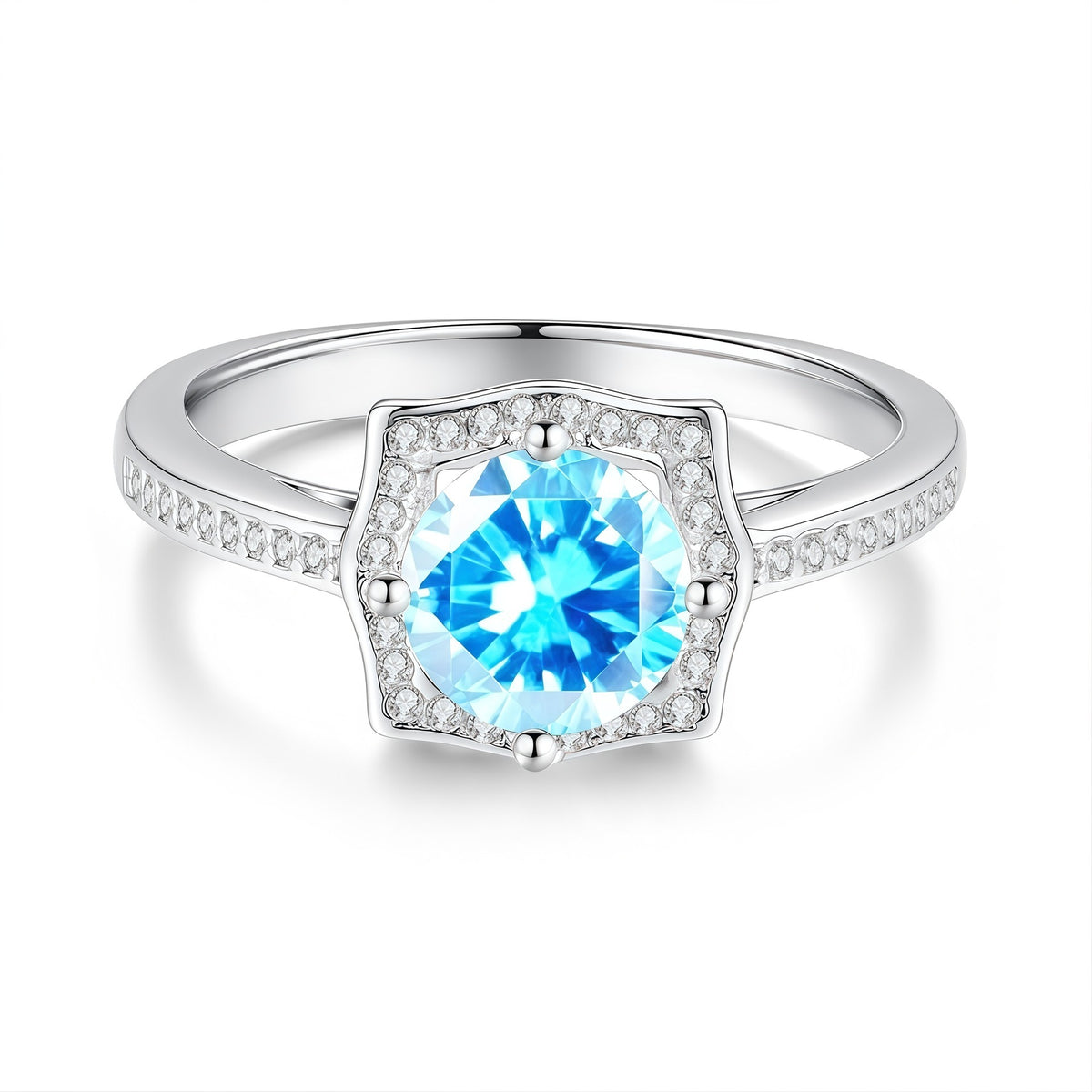 S925 Silver Ring with Square-Cut Colored Moissanite