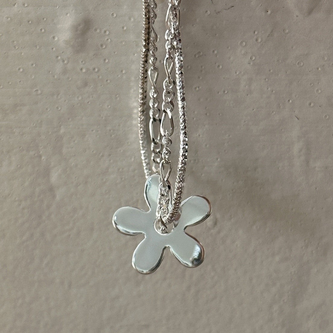 925 sterling silver flower shaped pendant double-layer bracelet - silvery