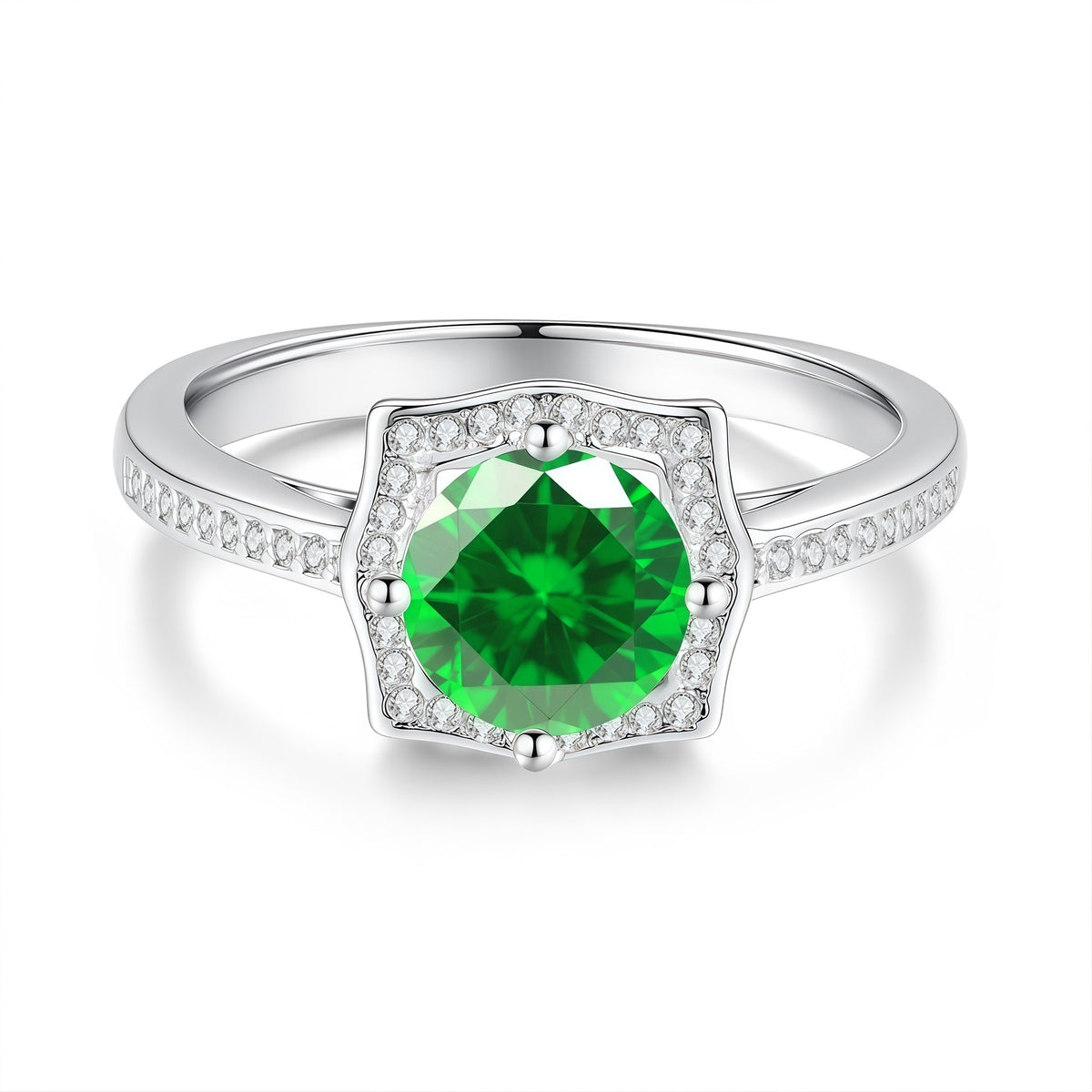 S925 Silver Ring with Square-Cut Colored Moissanite