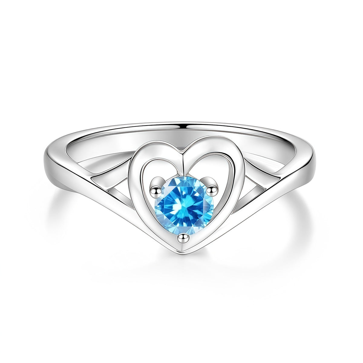 S925 Sterling Silver Heart-Shaped Colorful Moissanite Ring