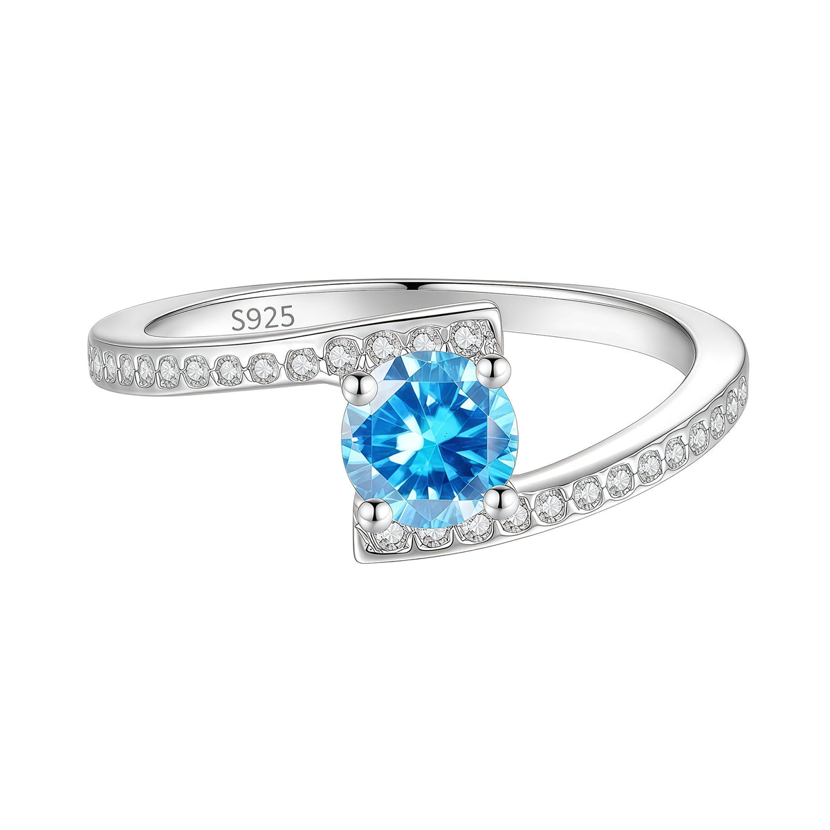 S925 Sterling Silver Four-Prong Ring with Colored Moissanite