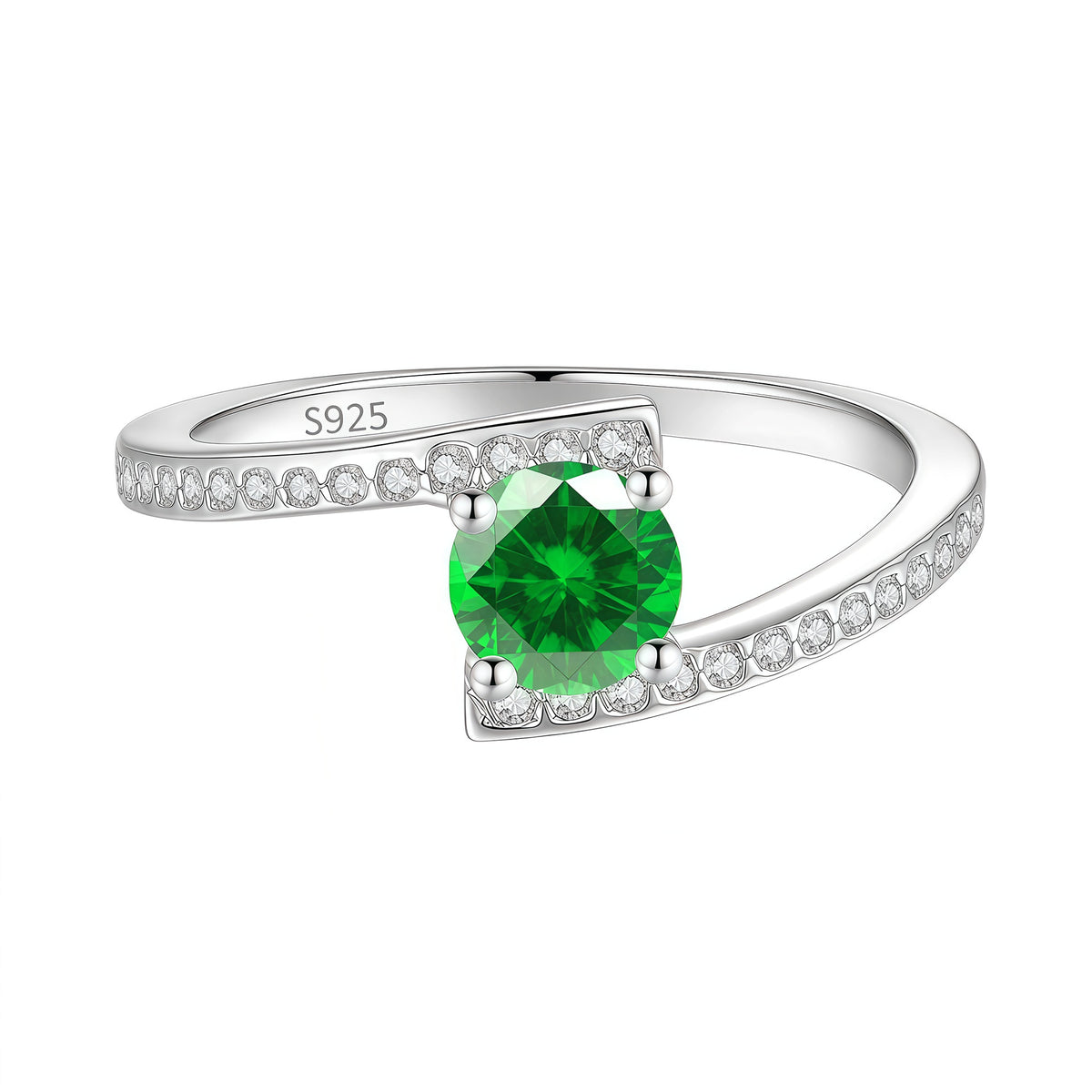 S925 Sterling Silver Four-Prong Ring with Colored Moissanite