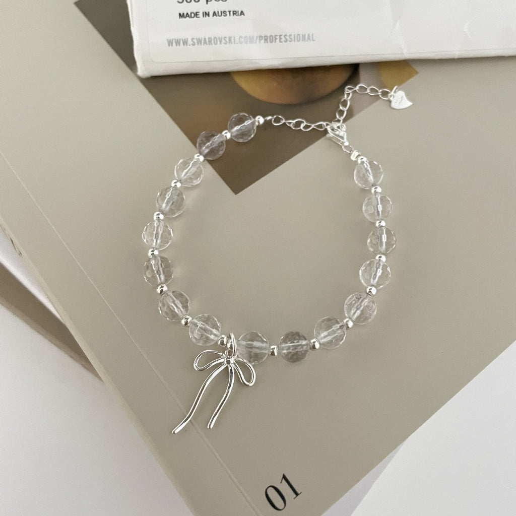 S925 sterling silver white crystal bow pendant bracelet