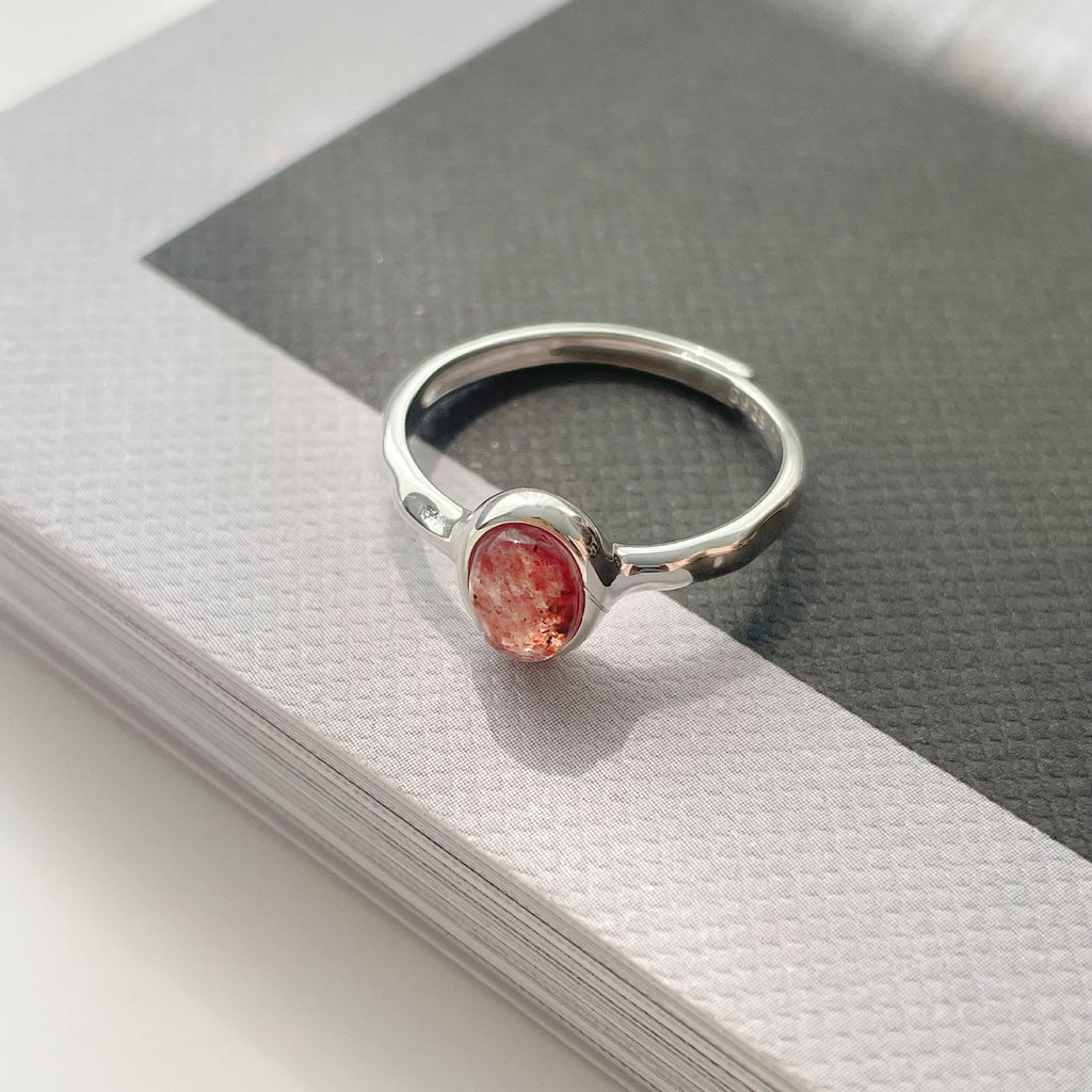 925 sterling silver strawberry crystal ring - silvery