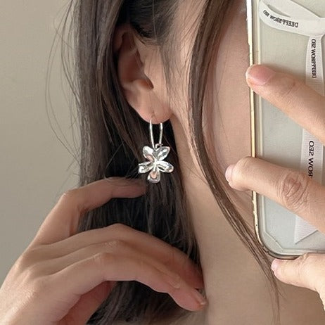 S925 Silver Petal Pendant Earrings - Silvery
