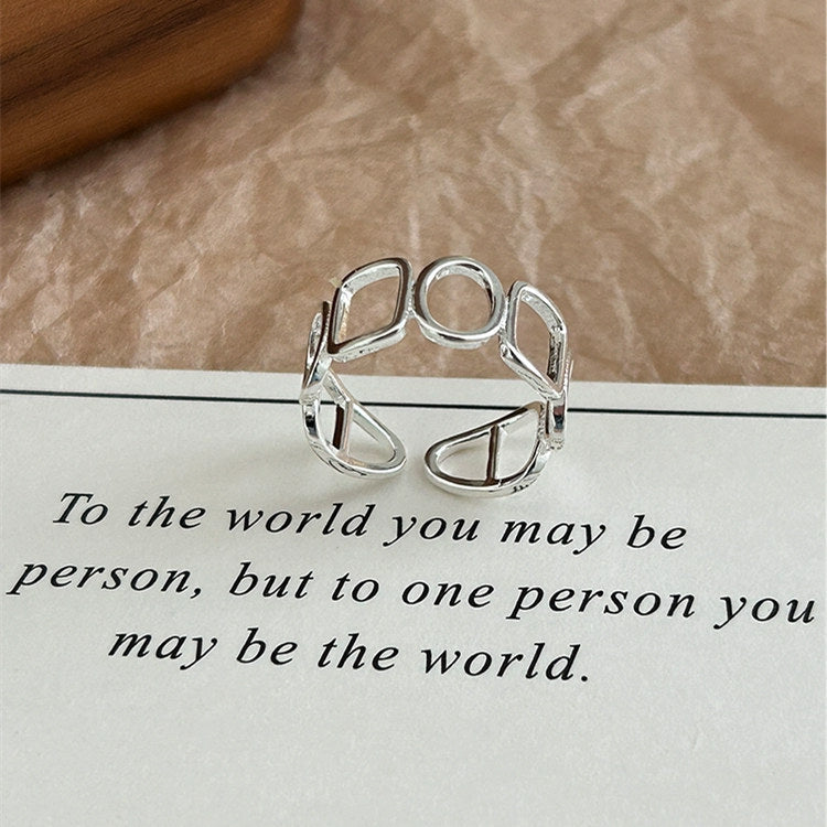 925 sterling silver hollow geometric design open ring - silvery