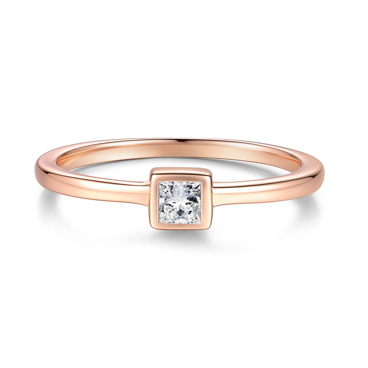 S925 Sterling Silver Champagne Gold Princess-Cut Moissanite Ring