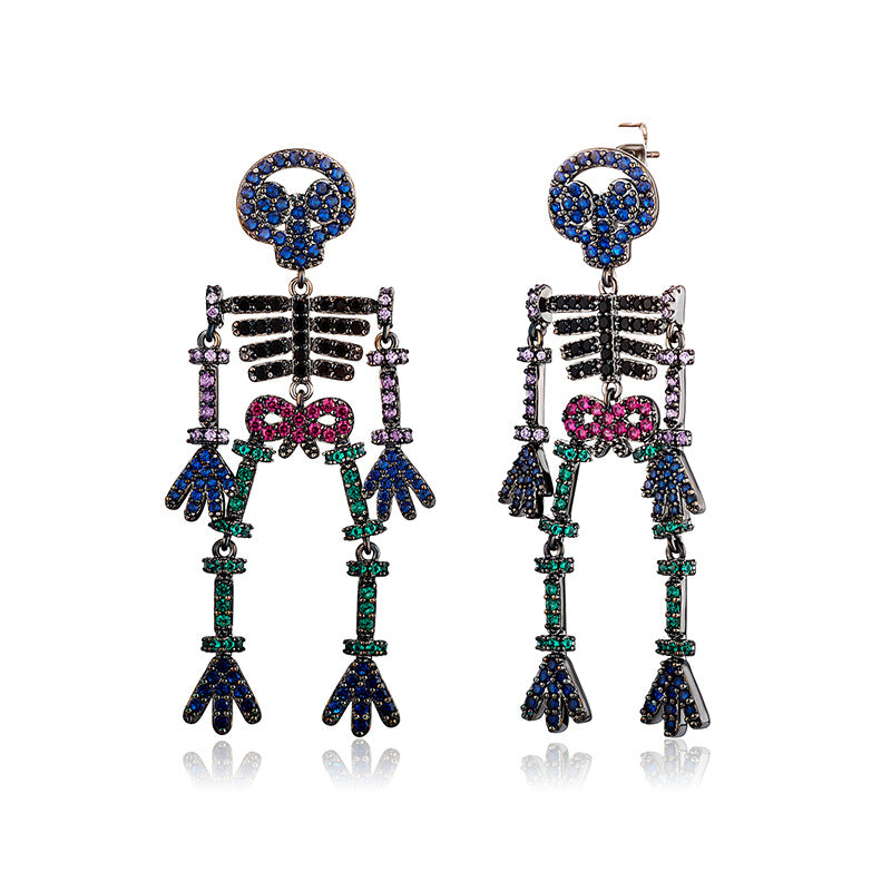 S925 Sterling Silver Halloween Novelty Bleeding Skull Earrings