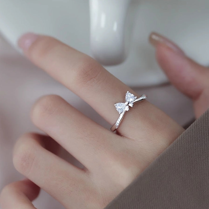 S925 sterling silver bowknot ring - silvery