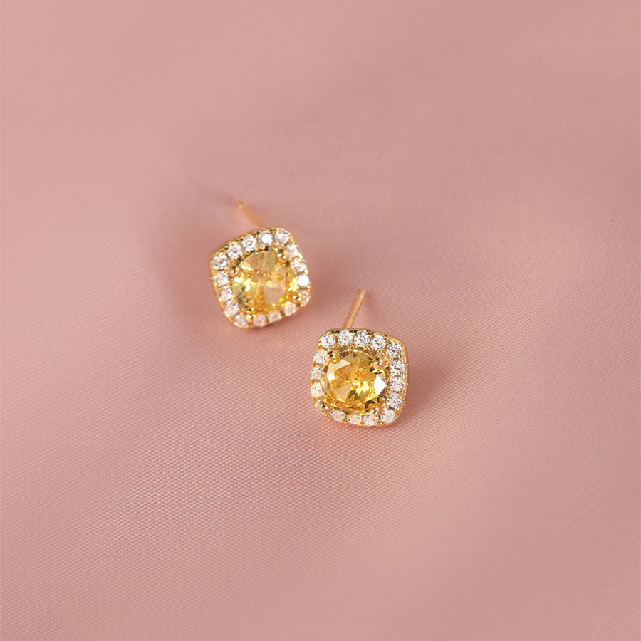 925 sterling silver square earrings - golden
