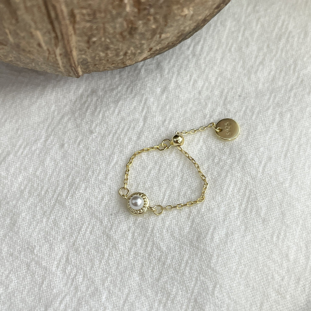 S925 sterling silver chain ring - golden