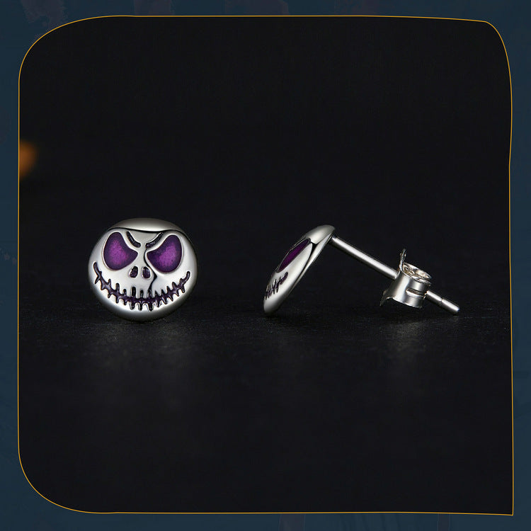 S925 Silver Glow-in-the-Dark Ghost Face Halloween Stud Earrings