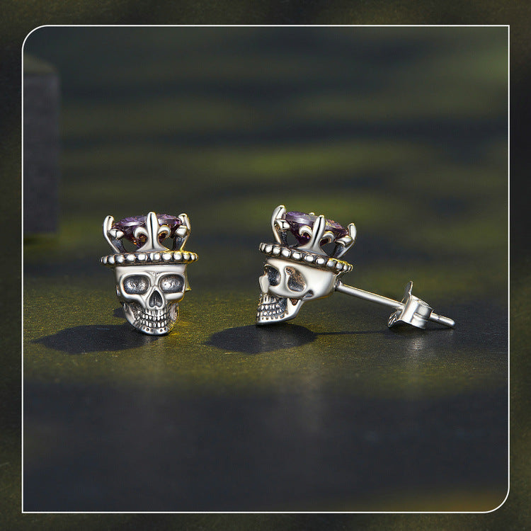 S925 Silver Halloween Skull King Stud Earrings
