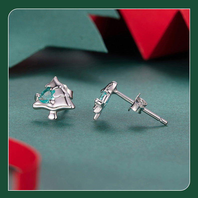 S925 Sterling Silver Christmas Tree Stud Earrings