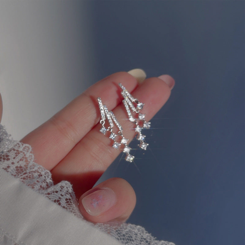 925 sterling silver glitter zirconium earrings - silvery