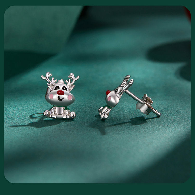 S925 Sterling Silver Christmas Reindeer Stud Earrings