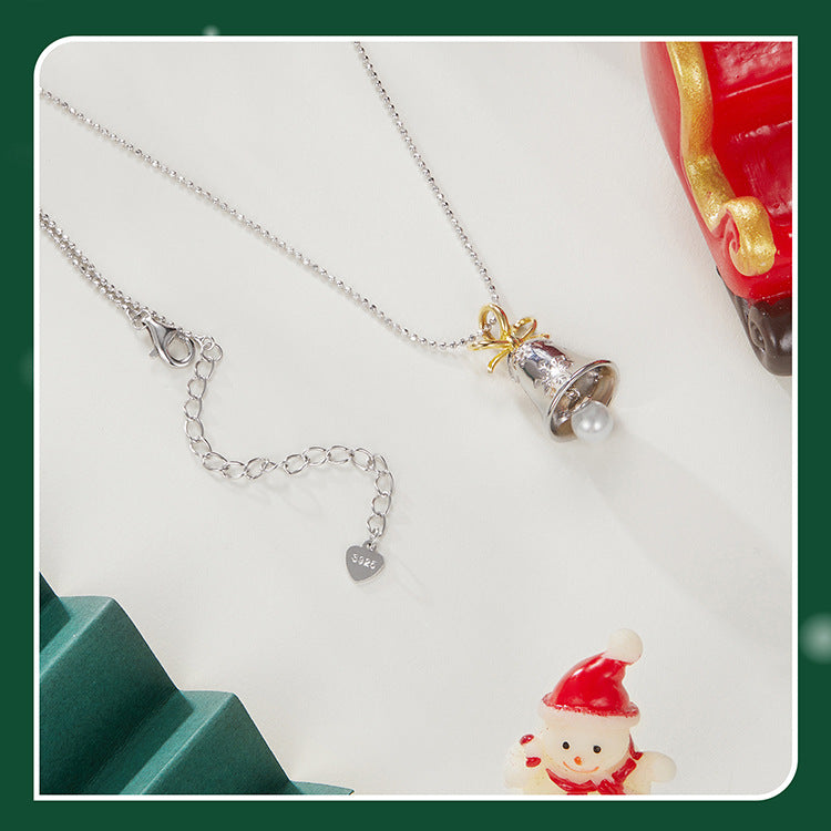 S925 Sterling Silver Christmas Snowflake Bell Necklace