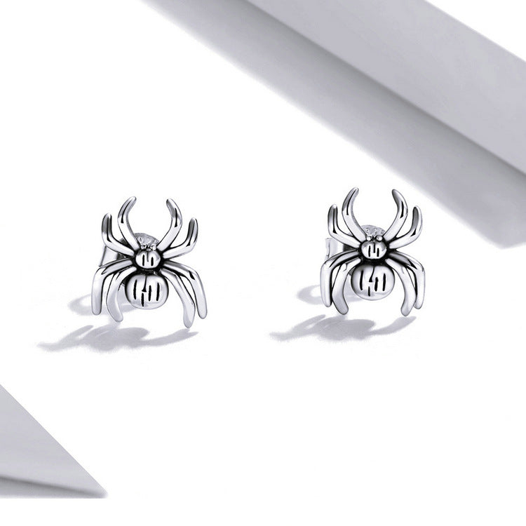 S925 Sterling Silver Halloween Eight-Legged Spider Stud Earrings