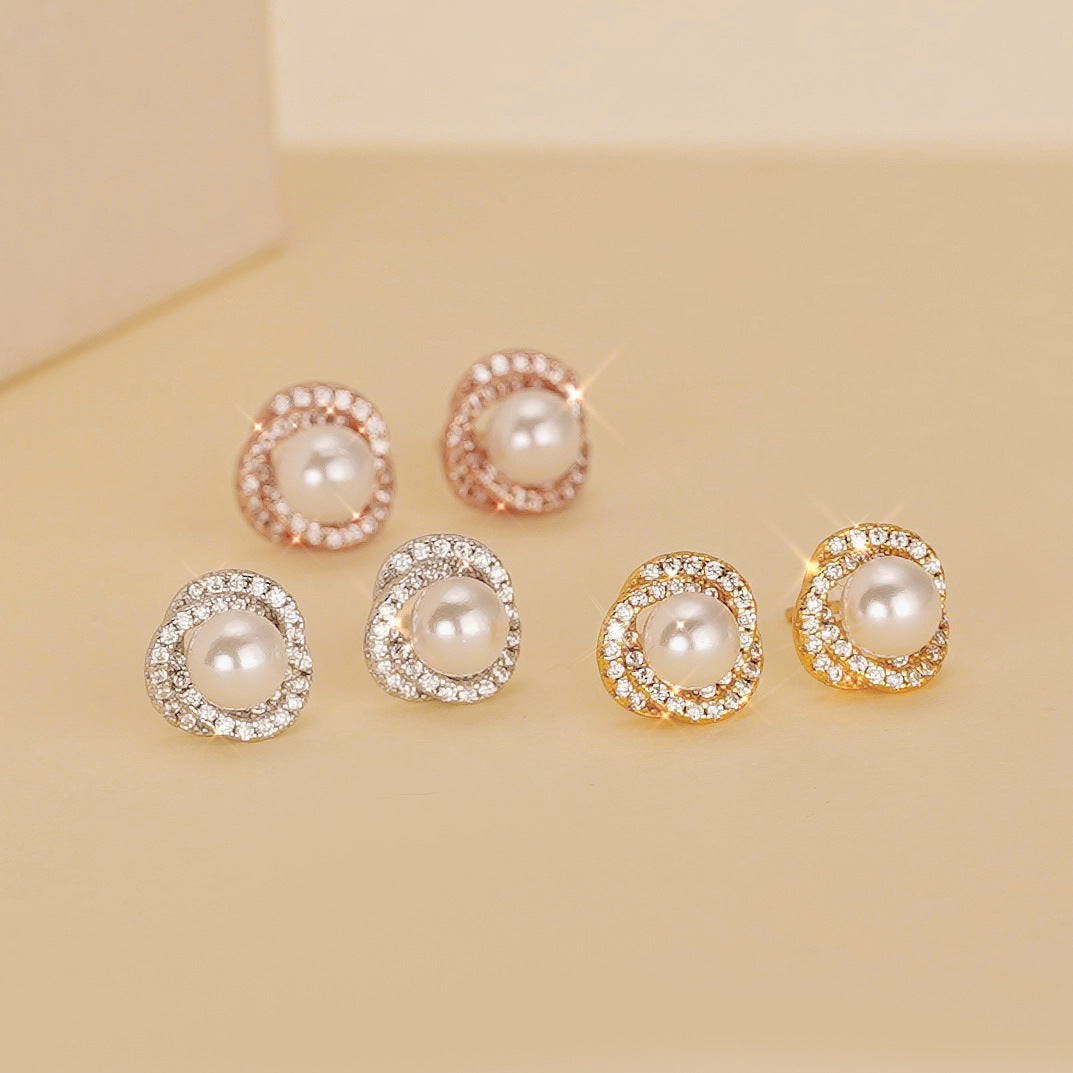 S925 pure silver pearl inlaid with sparkling zirconium earrings