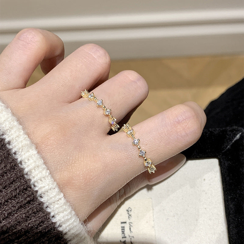 S925 sterling silver sparkling zirconium ring - golden