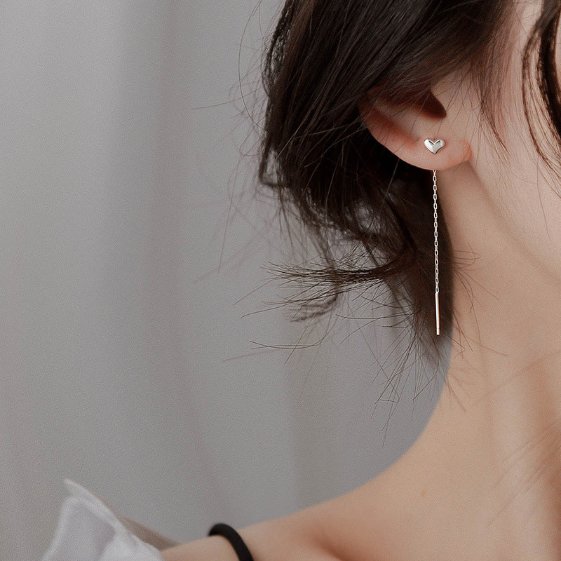 925 sterling silver heart-shaped tassel ear line