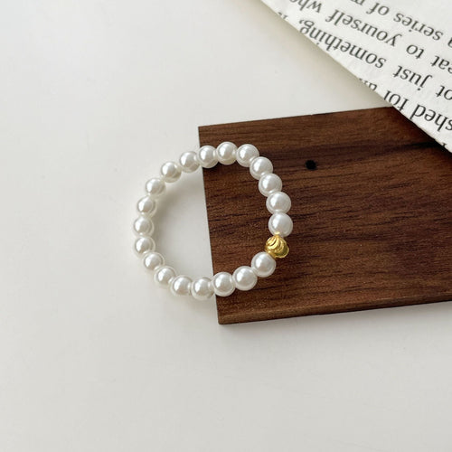 925 Silver Pearl Elastic Rope Ring