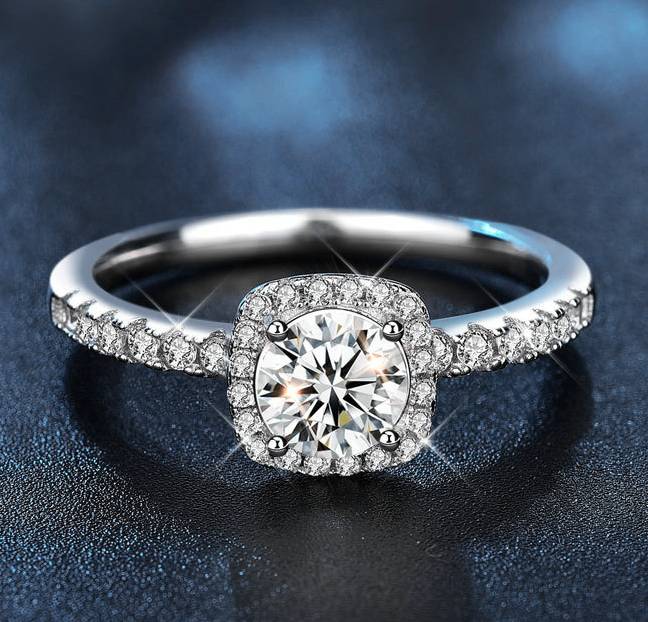 S925 Sterling Silver Moissanite Sugar Cube Ring