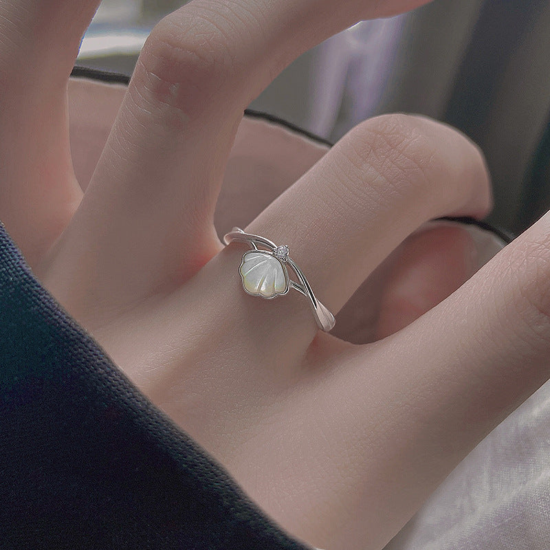 925 sterling silver shell ring - silvery