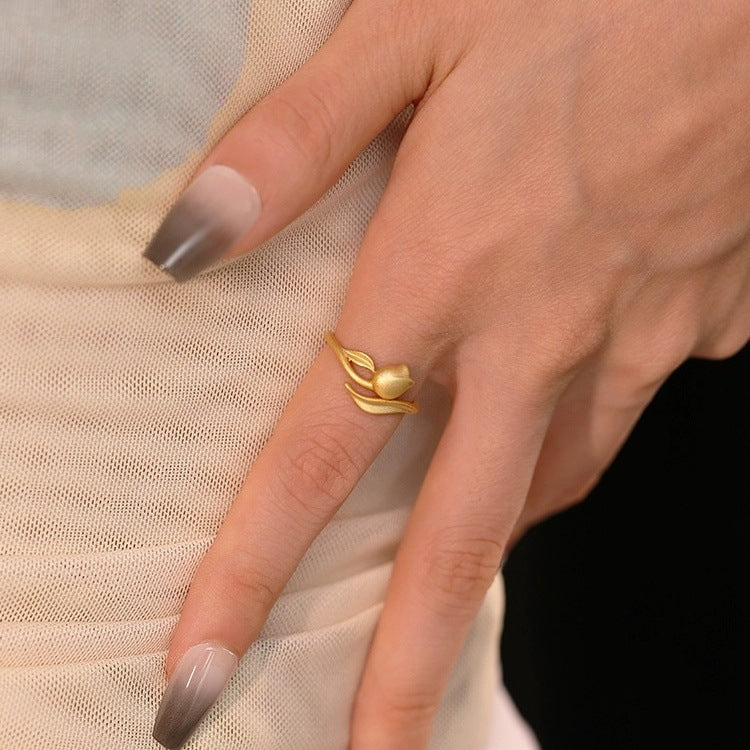 925 sterling silver tulip ring - golden