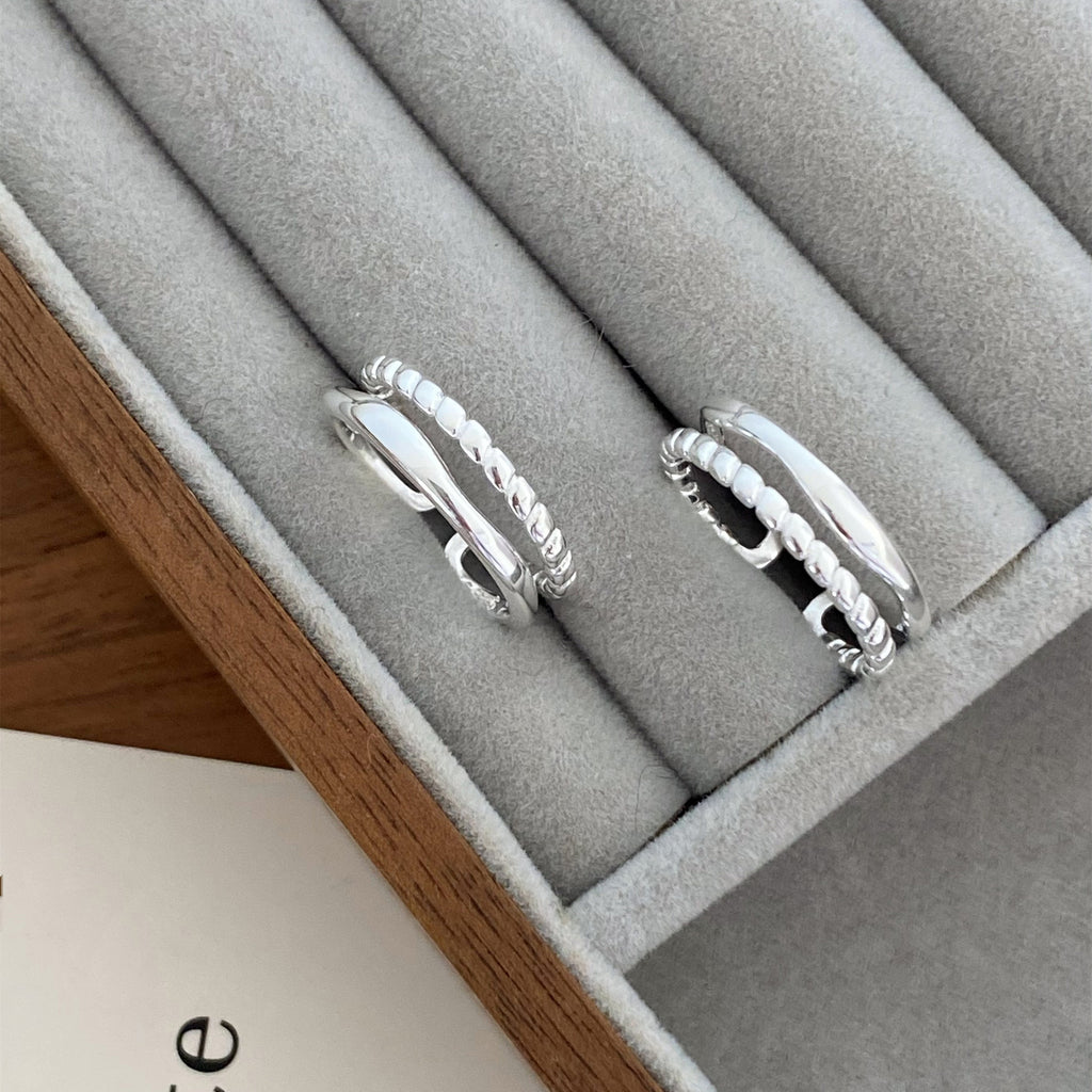 925 sterling silver double-layer line open ring - silvery